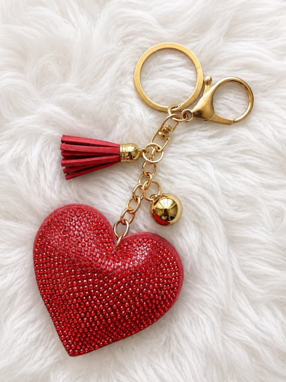 Red Rhinestone Bling Heart Bag Charm Keychain Tassel Purse Charm Gift New